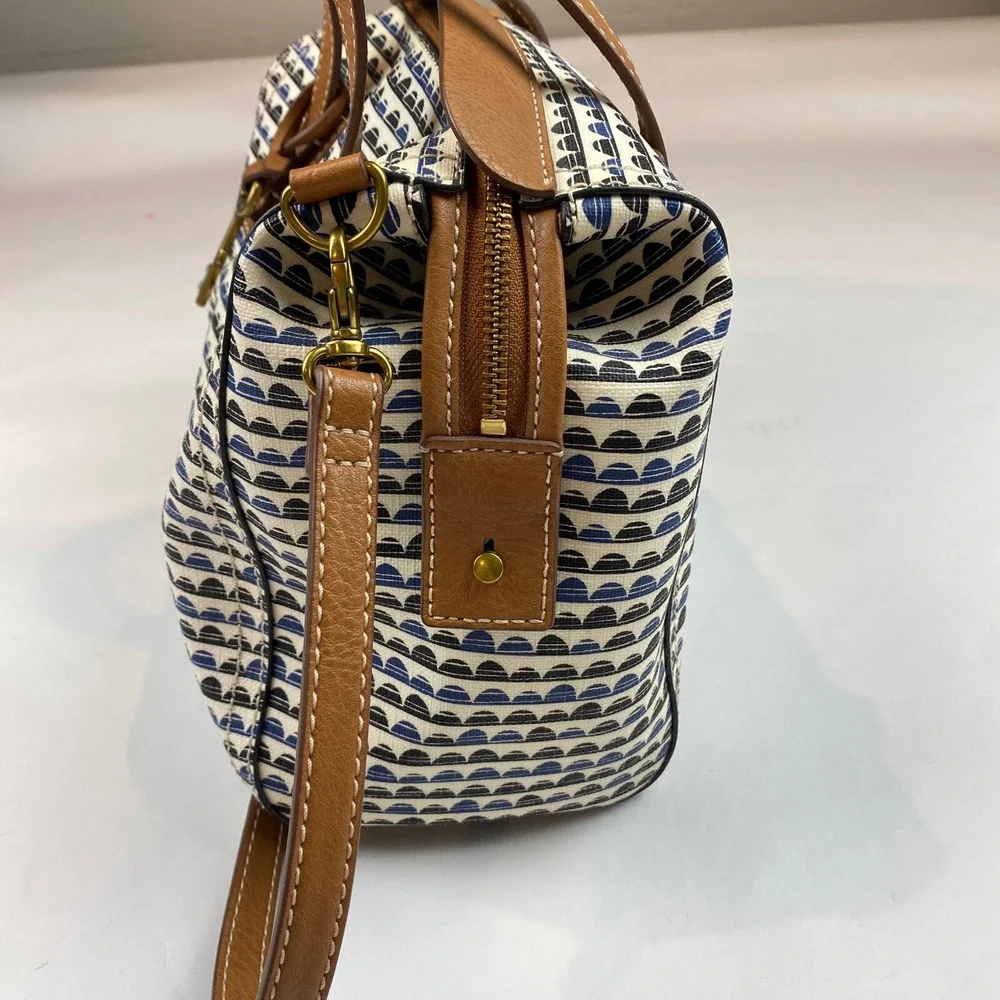 Fossil Emma Satchel Handbag Purse With Matching NWT Wallet, Blue Black Print